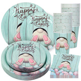 Whaline 100Pcs Happy Easter Tableware Set Bunny Egg Rabbit Disposable Dinnerware 50Pcs Paper Plates 25Pcs Napkins 25Pcs Cups for