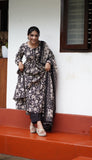 Gosriki Women'S Rayon Blend Anarkali Printed Kurta With Pant & Dupatta (Lilac Black-Gs_Xl_Black_X-Large),Black,,B0DFCKNTZF