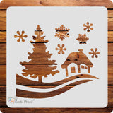Kachi Pencil Marry Christmas Tree Craft Stencil for Art and Painting, Size 6 x 6 inch Reusable Stencil for Painting, Fabric, Gla