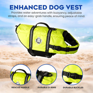 Paws Aboard Dog Life Jacket, Fashionable Dog Life Vest For Swimming And Boating - Neon Yellow