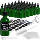 Nevlers Green Glass Dropper Bottle 2oz 48 Pack | Leakproof Glass Oil Bottle Set with Shrink Wrap, Funnel, Brush, Marker & Label 