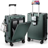 MRPLUM Front Pocket Carry On Luggage,PC Hardside Spinner Wheel Suitcase with TSA Lock,Cup Holder,Phone Holder&USB Charging Port,