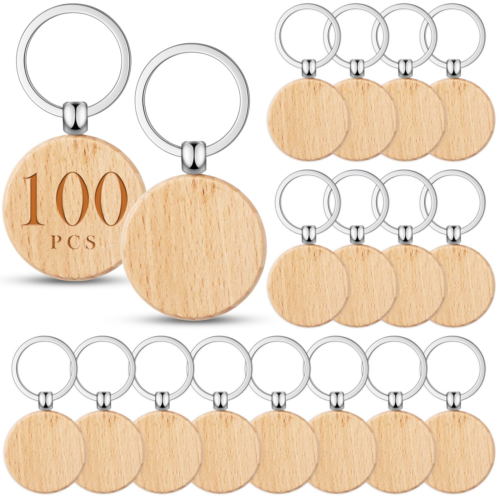 Yinkin Round Wooden Keychain Blank Laser Engraving Wood Blank Bulk Unfinished Wooden Key Ring Key Tag for DIY Gift Crafts(Circle