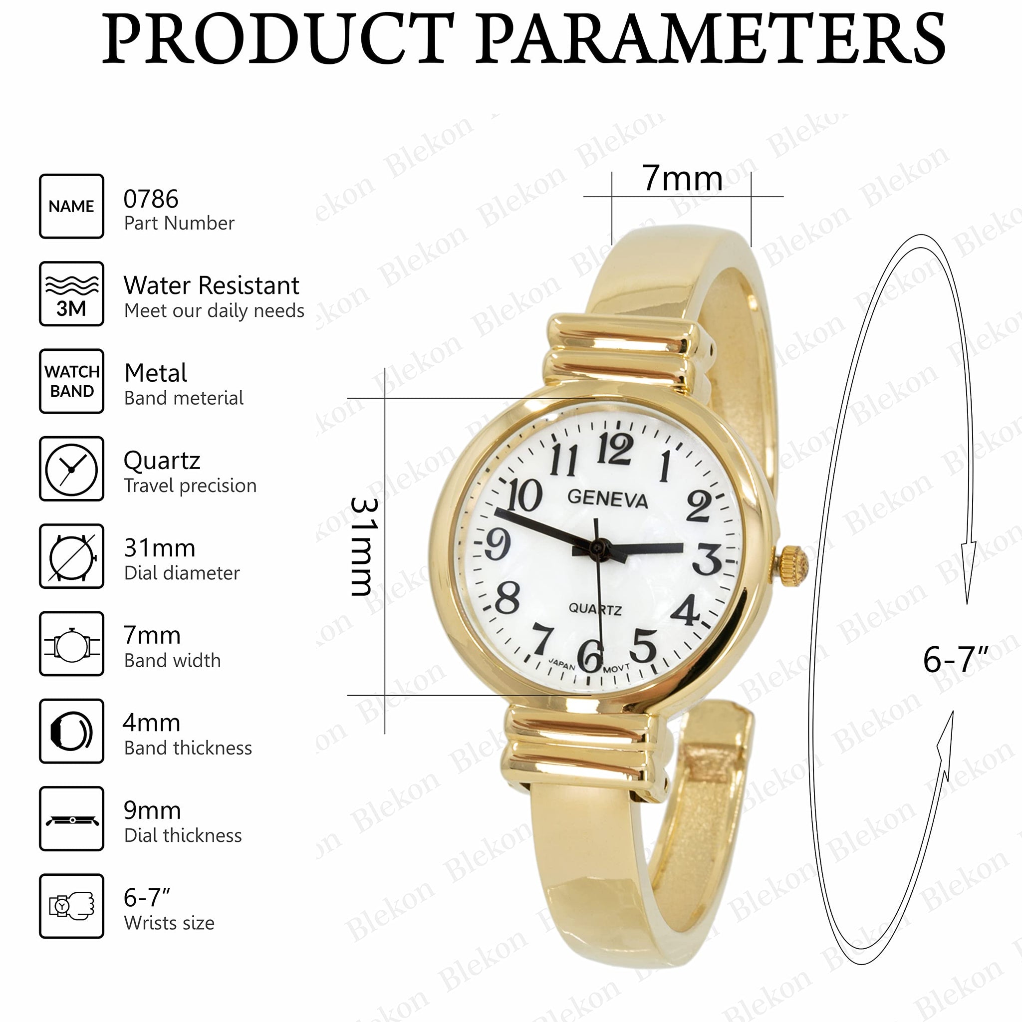 New Gold Geneva Metal Band Slim Case Women's Bangle Cuff Watch