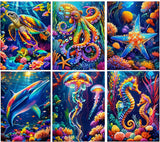 6 Pack Sea Animals Diamond Art Kits for Adults,5D DIY Diamond Painting Kits for Adults Beginners,Colorful Marine Animals Diamond
