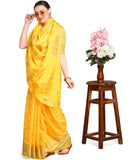 Gosriki Women'S Cotton Striped Printed Saree With Blouse Piece (Yellow),Yellow,,B08XW32HB8