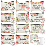 Kacctyen 20 Pcs Housekeeping Week Gifts Employee Appreciation Gifts 10 Inspirational Canvas Cosmetic Bags 10 Mirrors Floral Make