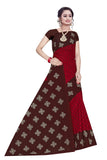 Tamaira Fashion Plain Weave Womens Pure Cotton Saree Without Blouse Piece (973_Red And Dark Chocolate)