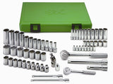 SK Tools USA 1/4 & 3/8 Drive, 62 Piece, 6 Point, Standard & Deep, Metric Chrome Socket Set | 94562