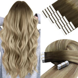 YoungSee Balayage Tape in Hair Extensions Real Human Hair Invisible Tape in Hair Extensions Human Hair Ombre Dark Brown to Blond