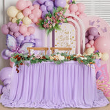 QueenDream Lavender Chiffon Table Skirt 6ft for Rectangle Tables Purple Mermaid Table Skirting for Wedding Birthday Butterfly Pa