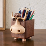 Wood Pencil Holder Cute Pen Holder Bull Desk Organizer Makeup Brush Holder
