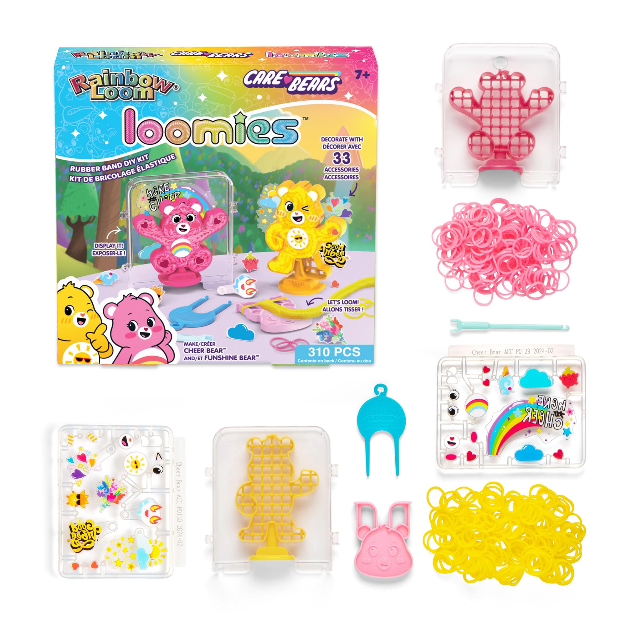 Rainbow Loom: Care Bears Loomies - Cheer Bear & Funshine Bear, Rubber Band DIY Character Kit, Exclusive Cheer Bear Loom, Craft A