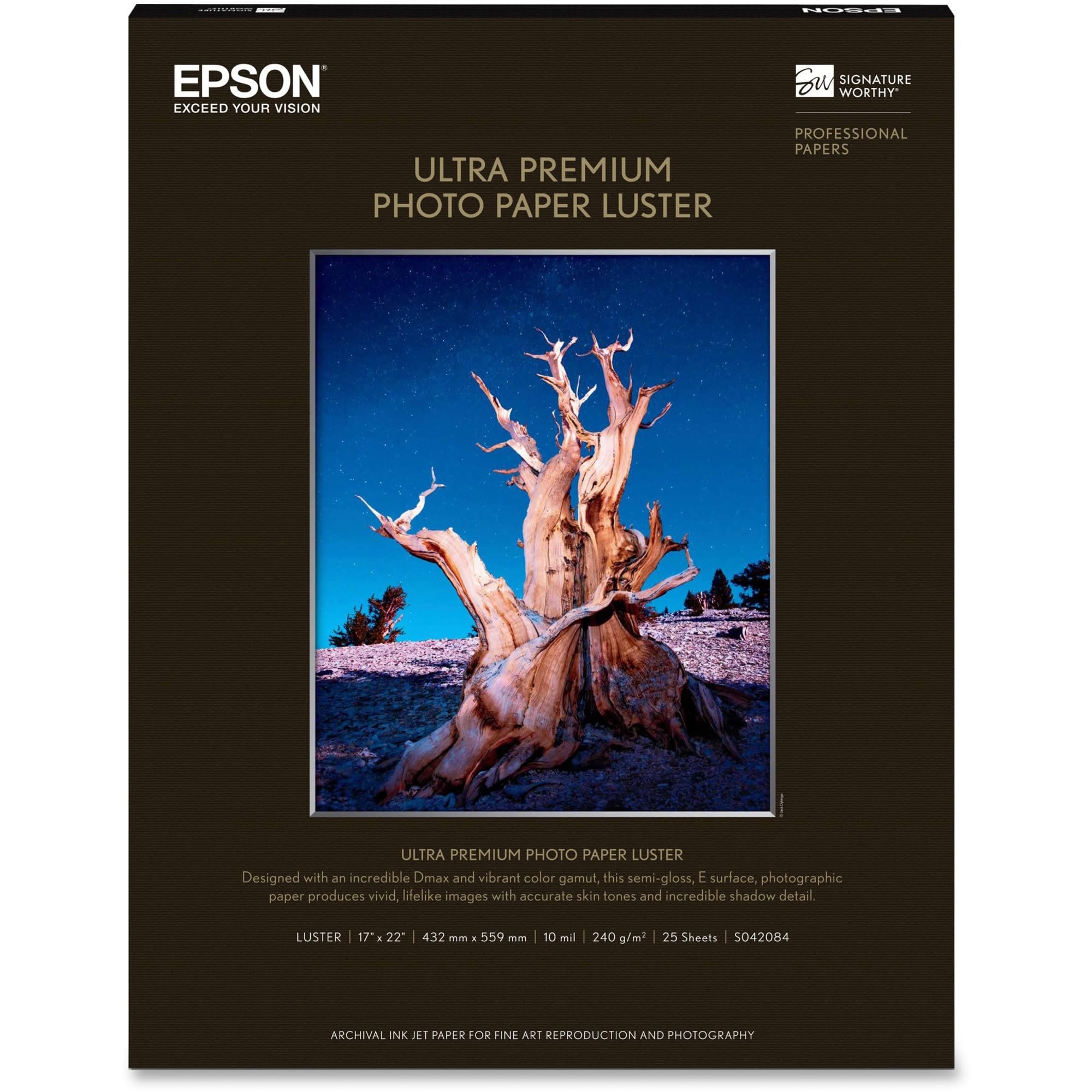 Epson Ultra Premium Photo Paper LUSTER (17x22 Inches, 25 Sheets) (S042084) , White