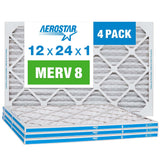 Aerostar 12x24x1 MERV 8 Pleated Air Filter, AC Furnace Air Filter, 4 Pack (Actual Size: 11 3/4x23 3/4x3/4)