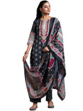 Libas Womens Printed Crepe Straight Kurta With Trousers And Dupatta