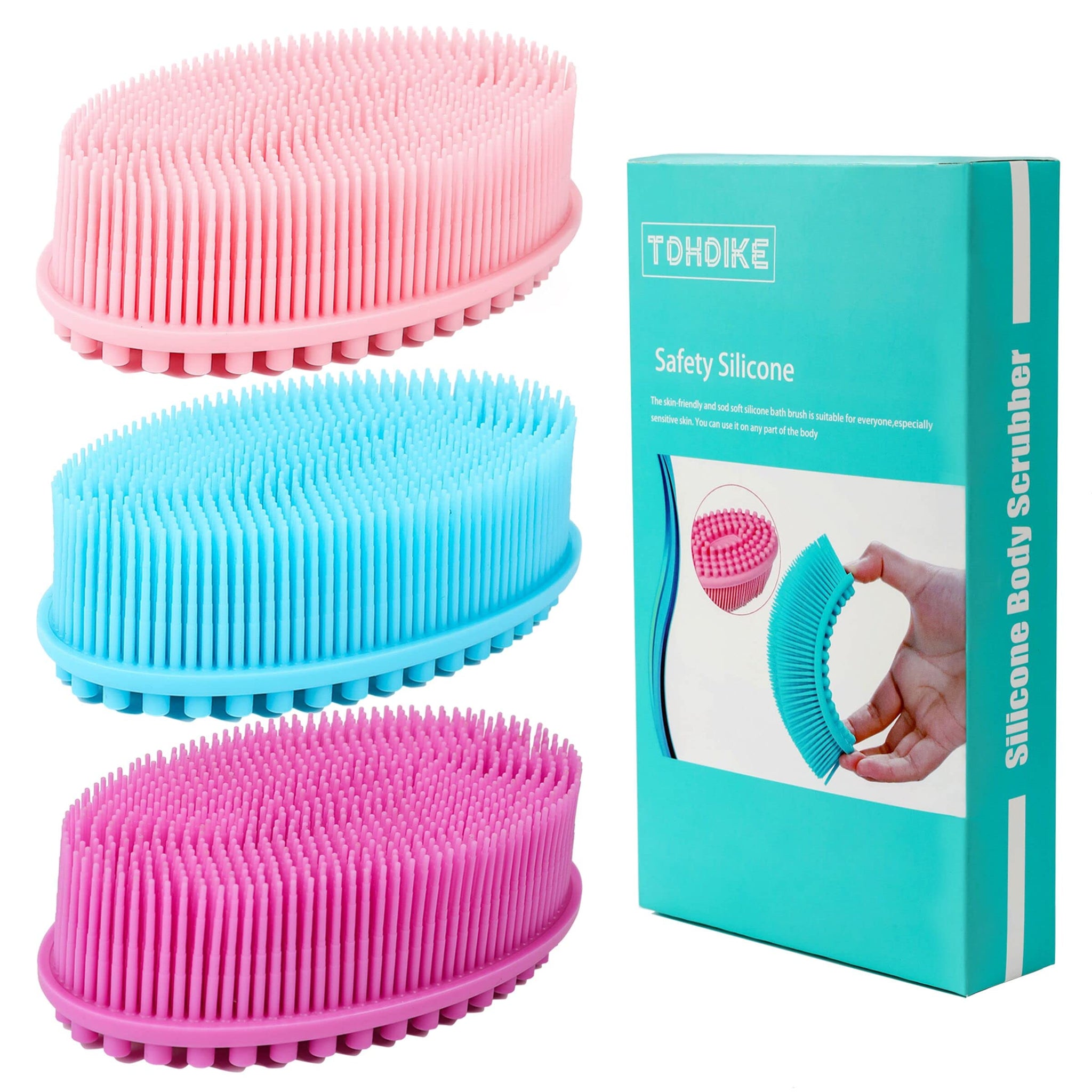 Tdhdike Silicone Body Scrubber Loofah - Set Of 3 Soft Exfoliating Body Bath Shower Scrubber Loofah Brush For Sensitive Kids Wome