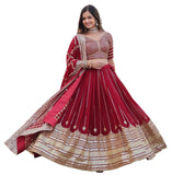 Wedani Faux Georgette Sequins Zari Embroidered Work Lehenga Choli For Women (Maroon),MAROON,FREE