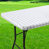 Spotjoy Rectangle Vinyl Table Cloth 30x96, Waterproof Elastic Fitted Tablecloth with Flannel Backing, Plastic Table Cover for Pi