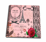 3dRose db_76593_1 Stylish Vintage Pink Paris Collage Art Eiffel Tower Red Rose Girly Gothic Black Bow and Swirls Drawing Book, 8