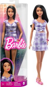 Barbie Fashionistas Doll With Curvy & Tall Frame, Wavy Black Hair Gingham Cut-Out Dress & Accessories