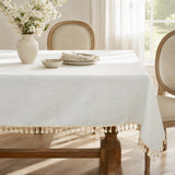 Laolitou Off White Rectangle Tablecloth with Tassels 55x90 Inch