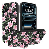 Ufbara Compatible with iPhone 17 Pro Case for Women Men, Cute Pink Lily Flower Floral Pattern, Built in Adjustable Metal Wrist S