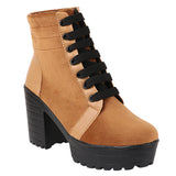 Shoetopia Women Tan Coloured Block Heeled Lace Up Boot,Tan,4,B09NSGBNM6