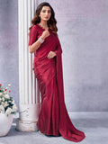 Satrani Womens Satin Saree (3111S417N_Dark Maroon4)