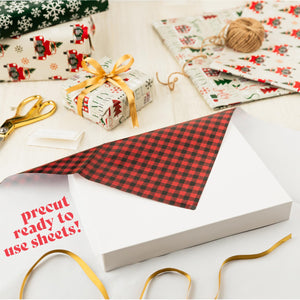 Christmas Wrapping Paper Sheets - 20 Precut (30x20) Sheets - 4 Unique Holiday Gift Wrap Patterns