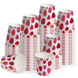 WRAPAHOLIC 3oz Paper Cups - 100 Pack Disposable Bathroom Cups with Strawberry Fruits Design, Small Mouthwash Cup for Toothbrush 