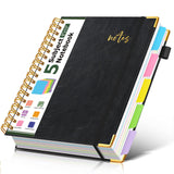 5 Subject Spiral Notebook Journal with Removable Dividers Tabs, 300 Pages Organizer Notebooks for Work School, 8x10 Hardcover Le