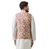 Sojanya (Since 1958, Men'S Silk Blend Red Printed Only Nehru Jacket, Size: M
