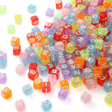 DAHI 1000pcs Transparent Square Letter Beads 6mm Acrylic Color Letter Bead Assorted Alphabet Beads A-Z Acrylic Cube Letter Beads