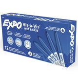 EXPO VisaVis Wet Erase Markers, Fine Point, Blue, 12 Count