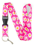 Limeloot Pink Daisy Lanyard for Keys, ID Badges, Accessories | Floral Lanyard design with Release Buckle and Key Chain Holder