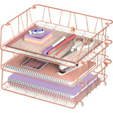 Simple Houseware Stackable Wide Entry Letter Tray, Wire Grid, Rose Gold