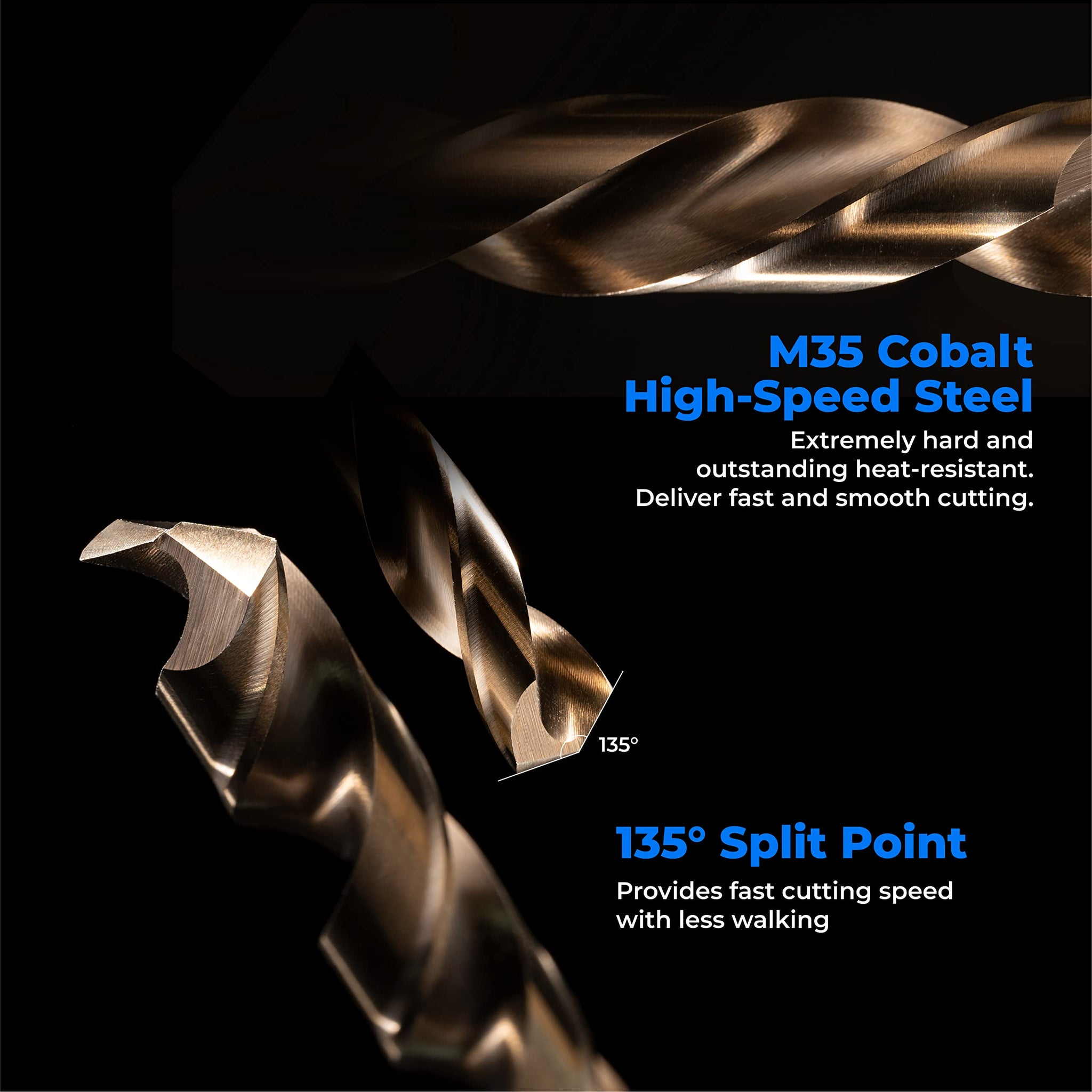 amoolo 1/8 inch Cobalt Drill Bits(10Pcs), M35 HSS Metal Jobber Length Twist Drill Bit Set for Hard Metal, Stainless Steel