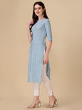 Wedani Women'S Cotton Round Neck Casual Wear Straight Kurta (Krt506) Sky Blue,Sky Blue,M,Cotton,A-Line,