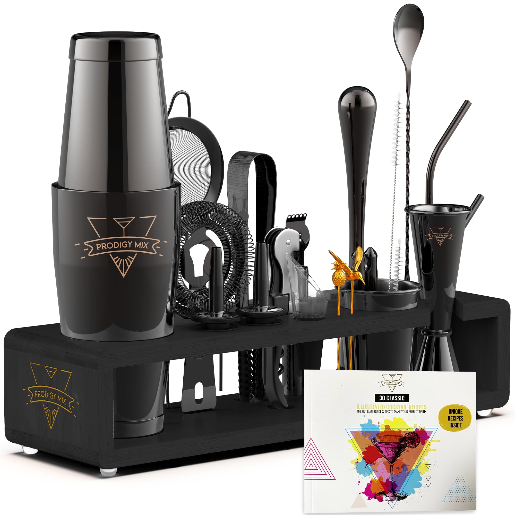 Elite Mixology Bartender Kit 20-Piece Boston Cocktail Shaker Set for Mixing with Stand- Indestructible Bar Accessories Bartendin