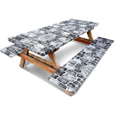 Boao 3 Pcs Vinyl Picnic Table Cover with Bench Cover 6 ft 30 x 72 Inch Waterproof Fitted Tablecloth Flannel Backing Rectangular 