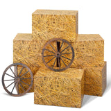 Outus 8 Pcs Cowboy Party Decorations Include 2 Rustic Wooden Wagon Wheel 6 Grain Straw Hay Bales Boxes Decor Western Party Decor
