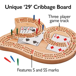 Mainstreet Classics Wooden ''29'' Cribbage Board Game Set