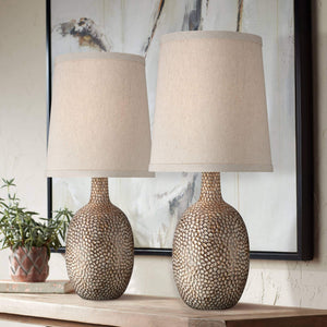 360 Lighting Chalane Rustic Farmhouse Accent Table Lamps 23 1/2 Tall Set of 2 Antique Bronze Hammered Textured Natural Linen Sha