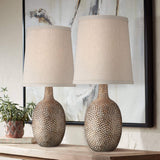 360 Lighting Chalane Rustic Farmhouse Accent Table Lamps 23 1/2 Tall Set of 2 Antique Bronze Hammered Textured Natural Linen Sha