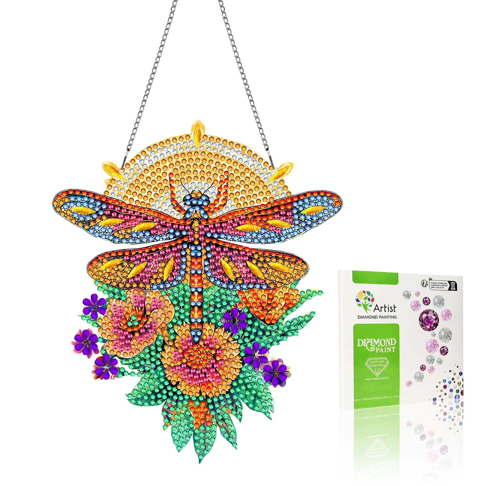 VAIIEYO Dragonfly Diamond Painting Hanging, Animal Diamond Painting Suncatchers Window Hanging Kit with Chain, 7.5x7.5 inch Crys