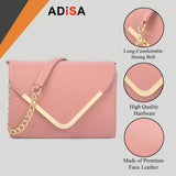Adisa Women Girls V-Flap Crossbody Sling Bag With Gold Chain (Pink),D. Pink,,B0CX27XRK7
