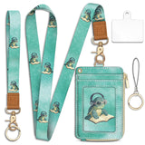 Piefly Turtle Lanyard Wallet with ID Badge Holder, Cute Small RFID Wallet Women Keychain Wristlet, Slim Credit Card Holder with 