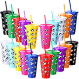 Potchen 20 Pcs Soccer Plastic Tumbler with Lid and Straw Christmas Cup Gift 24 oz Cups Reusable Sports Ball Plastic Cups for Soc
