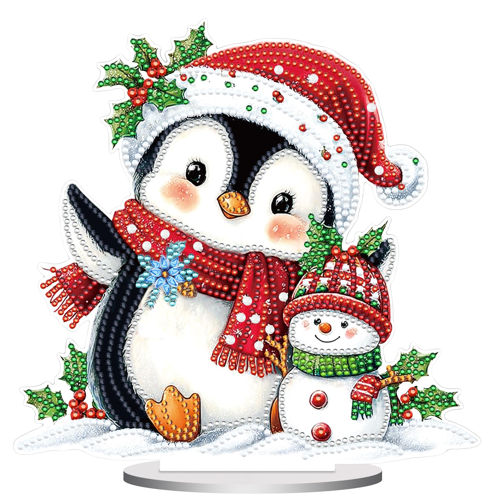 Sitsink Christmas Diamond Art Tabletop Kit - Snowman Penguin Diamond Art Kit for Adults Desktop Decorations Ornament, Red Snowma